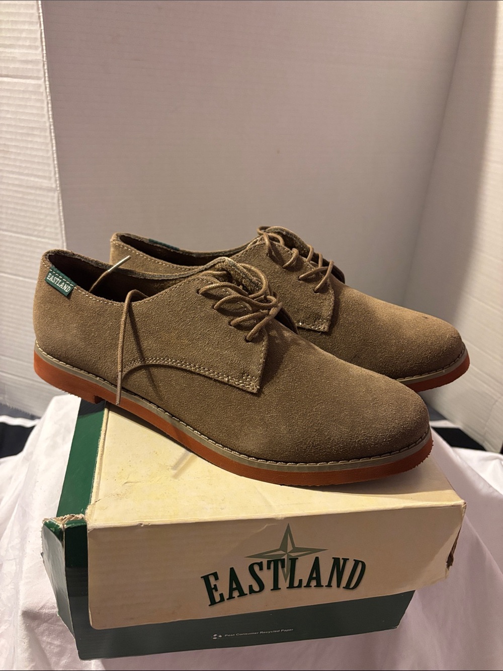 Eastland Men’s Suede Derby Shoes in Taupe Brown